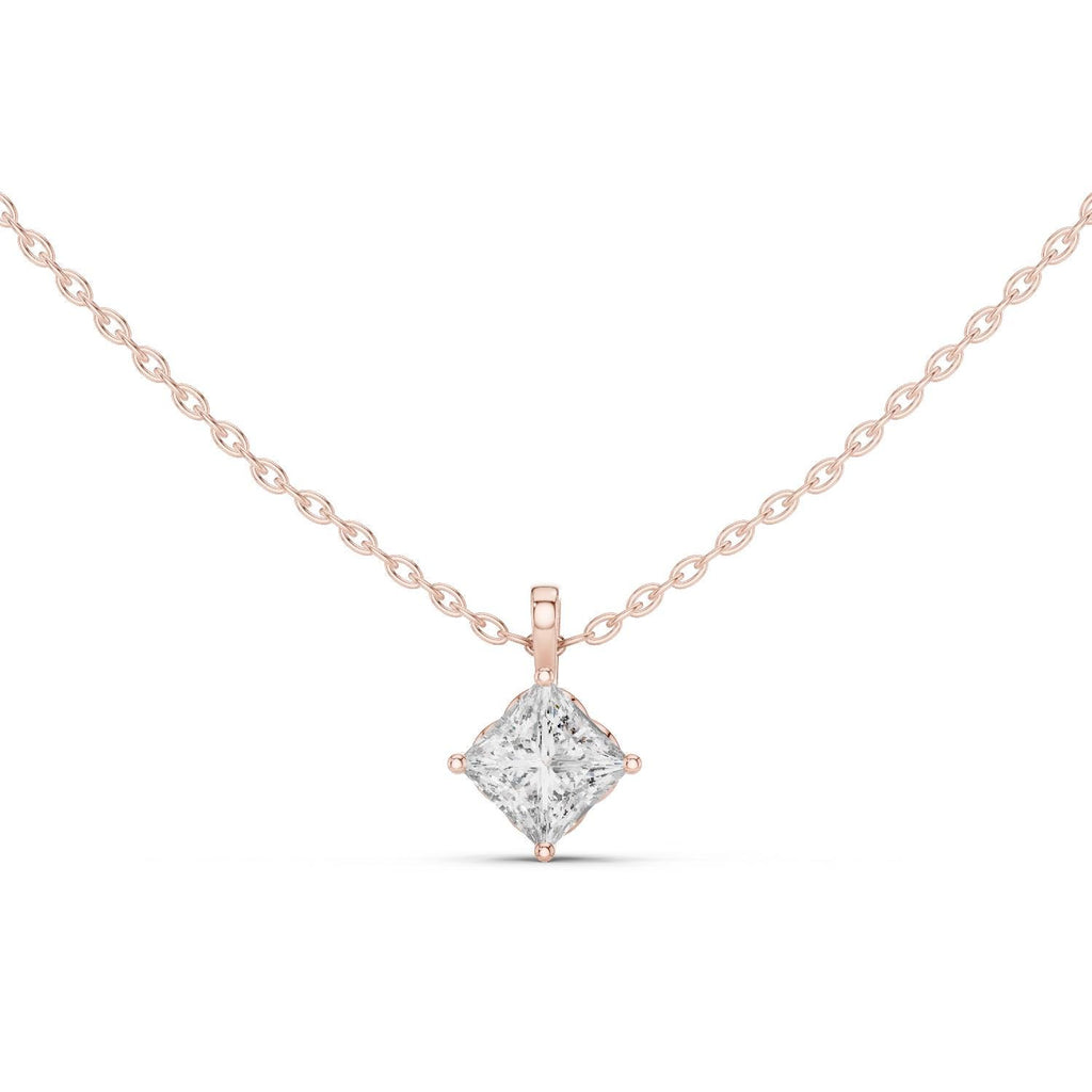 Princess Moissanite On-Point Solitaire Necklace – 925 Sterling Silver, 18K Gold Vermeil