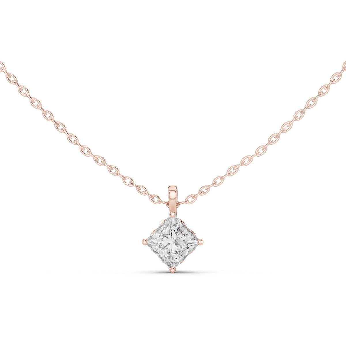 Princess Moissanite On-Point Solitaire Necklace – 925 Sterling Silver, 18K Gold Vermeil