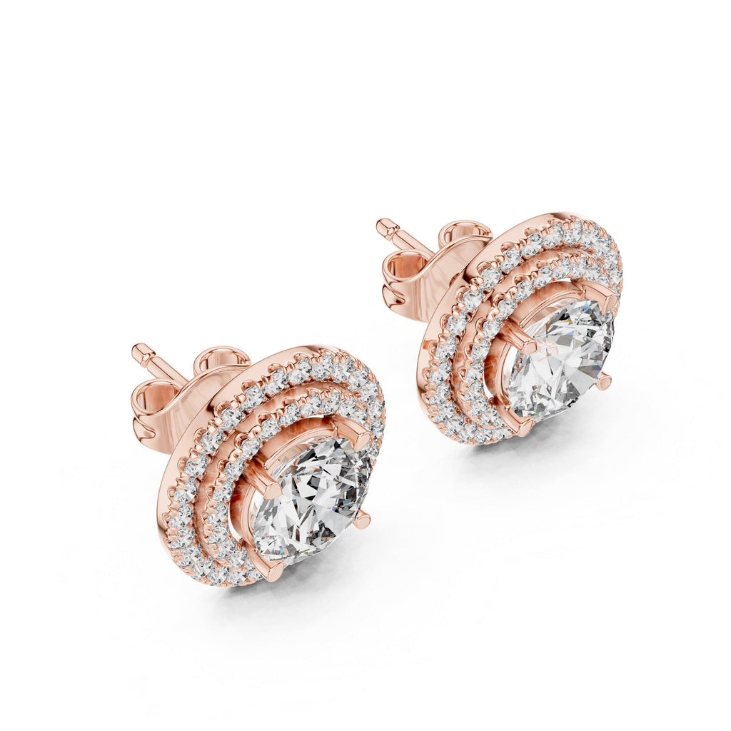 Round Moissanite Double-Halo Stud Earrings – 925 Sterling Silver, 18K Gold Vermeil