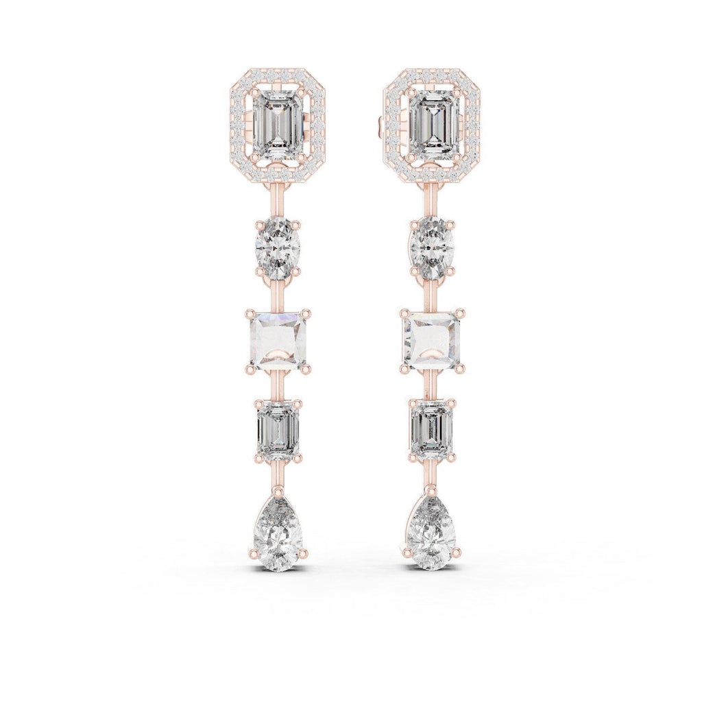 Mixed-Cut Moissanite Linear Drop Earrings – 925 Sterling Silver, 18K Gold Vermeil