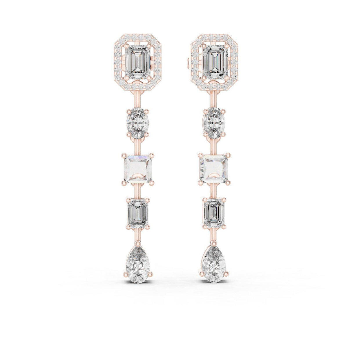 Mixed-Cut Moissanite Linear Drop Earrings – 925 Sterling Silver, 18K Gold Vermeil