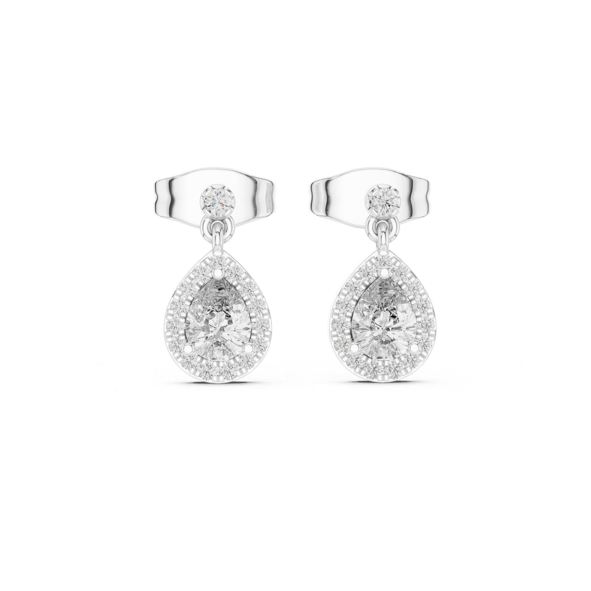 Pear Moissanite Halo Drop Earrings – 925 Sterling Silver, 18K Gold Vermeil