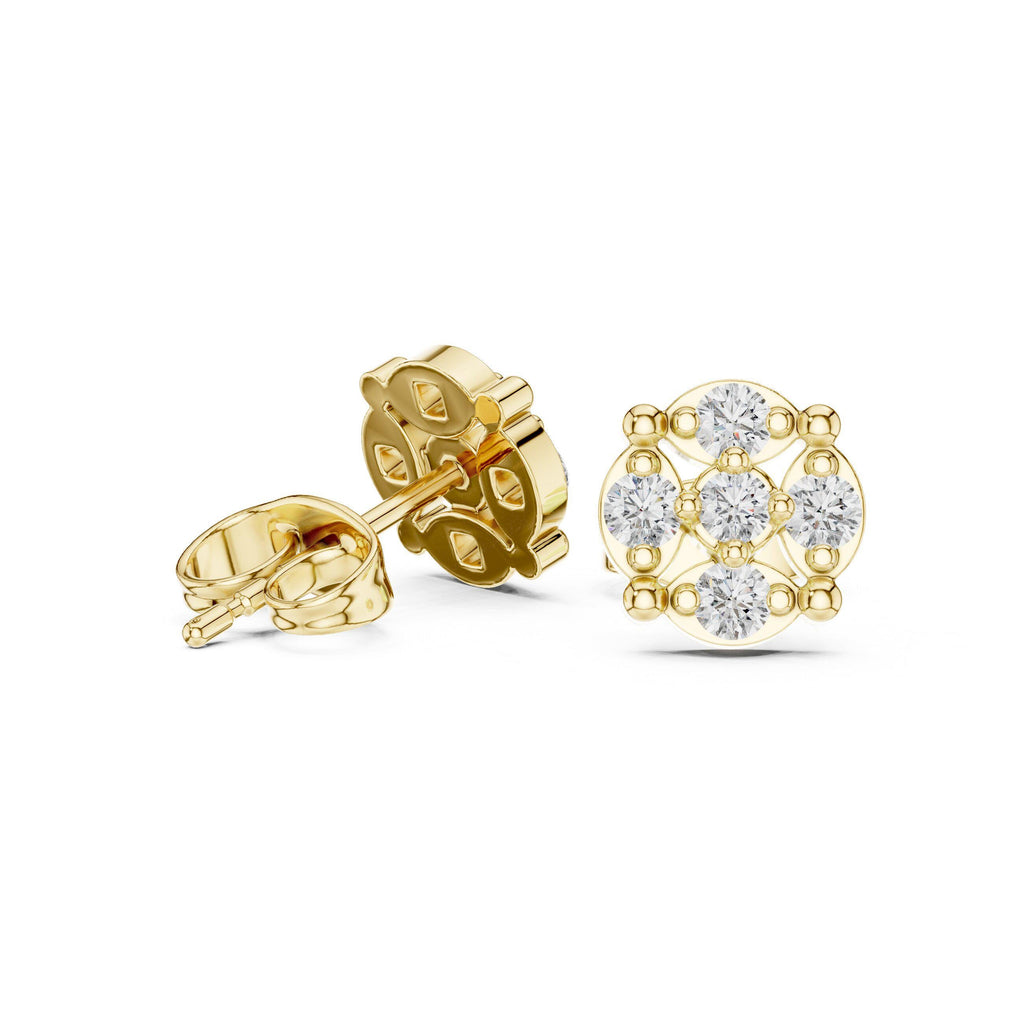 Moissanite Round Cluster Disc Stud Earrings – 925 Sterling Silver, 18K Gold Vermeil