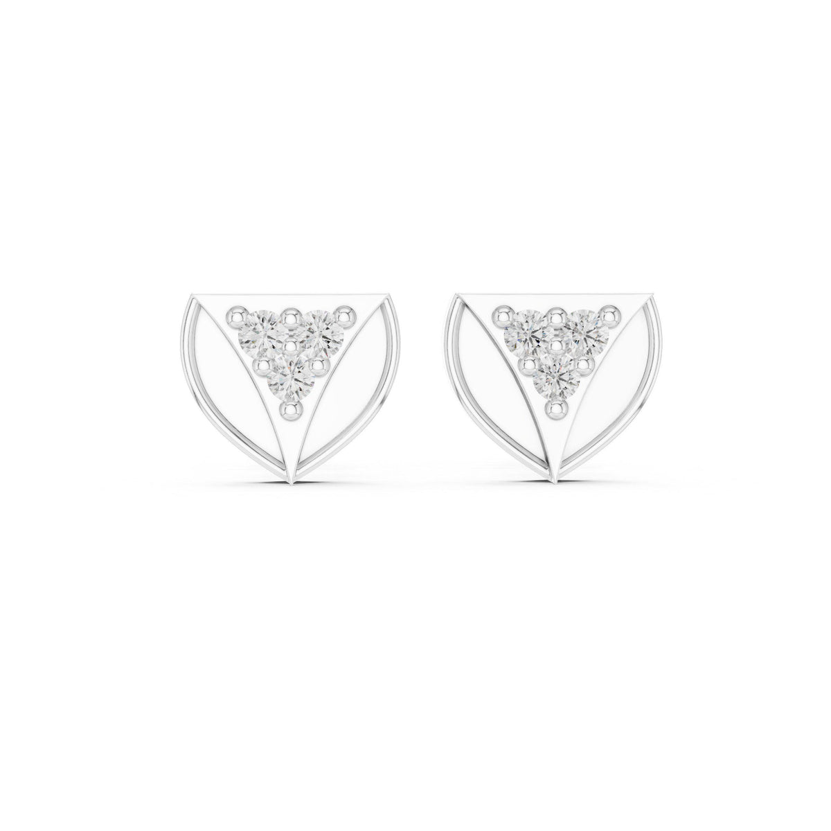 Moissanite Trio Shield Stud Earrings – 925 Sterling Silver, 18K Gold Vermeil