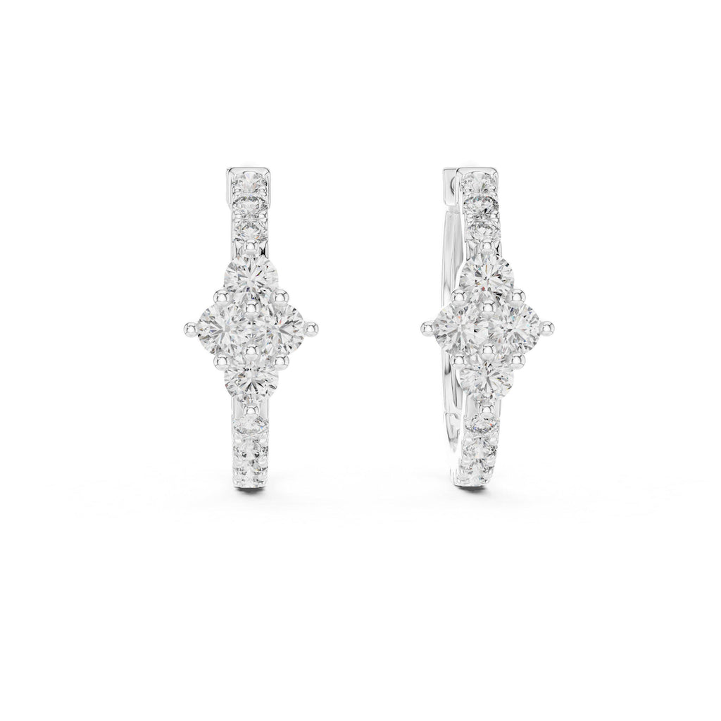 Moissanite Flower Cluster Pavé Hoop Earrings – 925 Sterling Silver, 18K Gold Vermeil