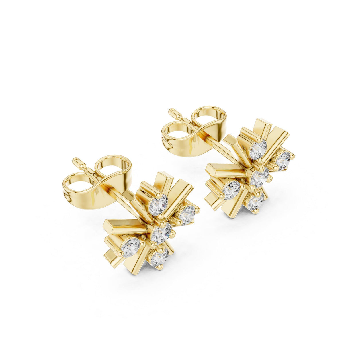 Moissanite Snowflake Stud Earrings – 925 Sterling Silver, 18K Gold Vermeil