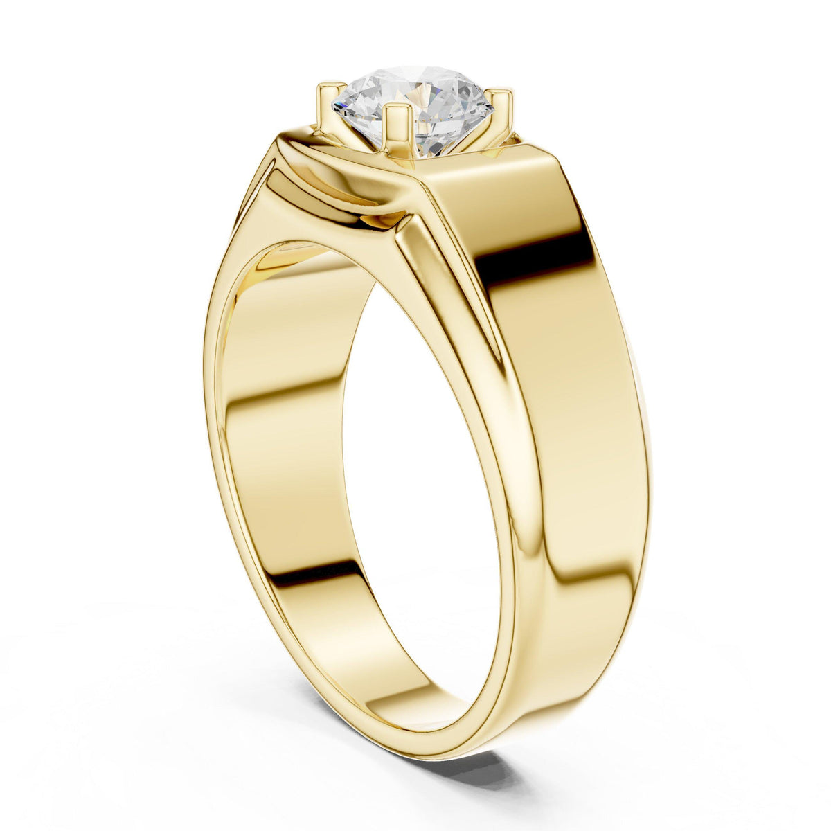 Men's Round Moissanite Ring with Square Frame, Wide Band – 925 Sterling Silver, 18K Gold Vermeil