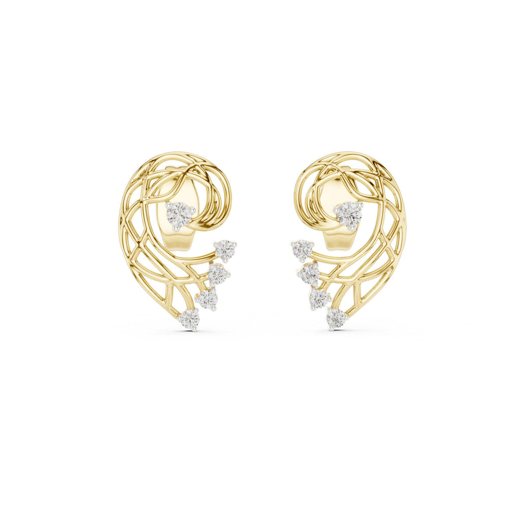 Moissanite Lattice Paisley Stud Earrings – 925 Sterling Silver, 18K Gold Vermeil