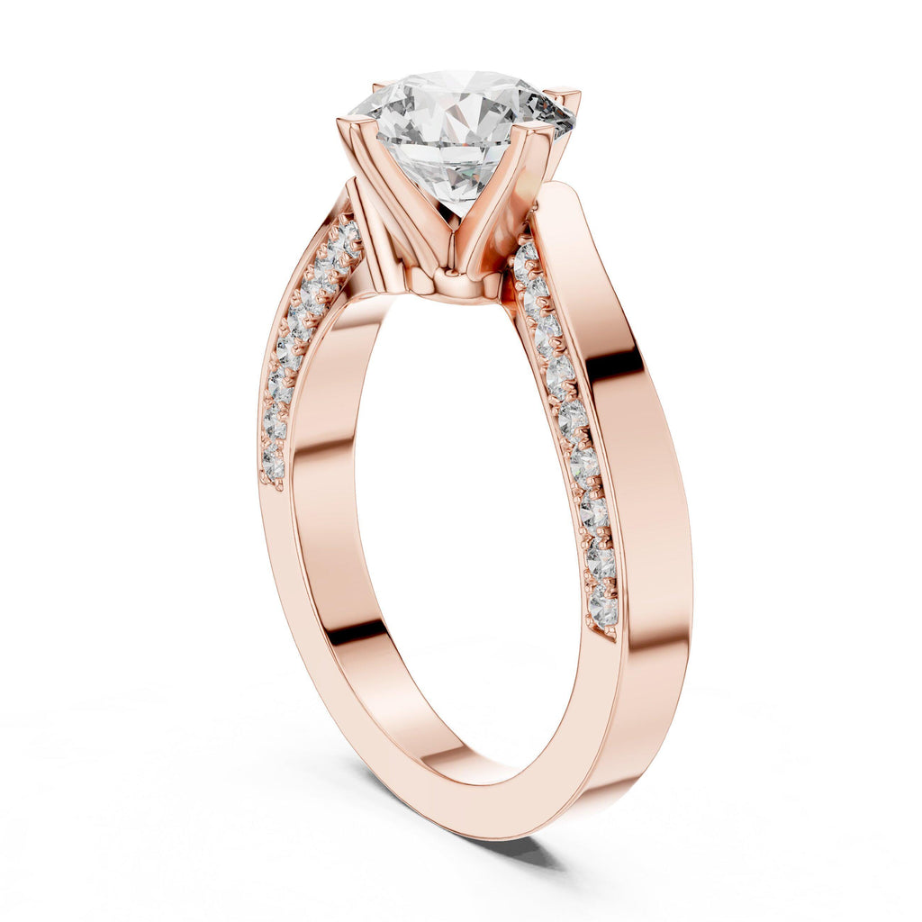 Round Moissanite Twist Ring with Pavé Band, 7.5mm – 925 Sterling Silver, 18K Gold Vermeil
