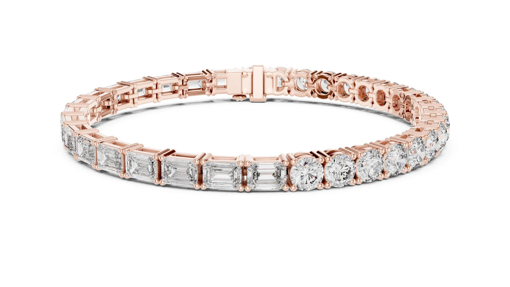 Emerald-Cut Moissanite Tennis Bracelet with Round Accents – 925 Sterling Silver, 18K Gold Vermeil