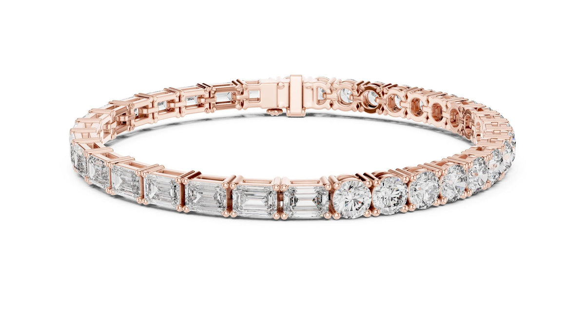 Emerald-Cut Moissanite Tennis Bracelet with Round Accents – 925 Sterling Silver, 18K Gold Vermeil