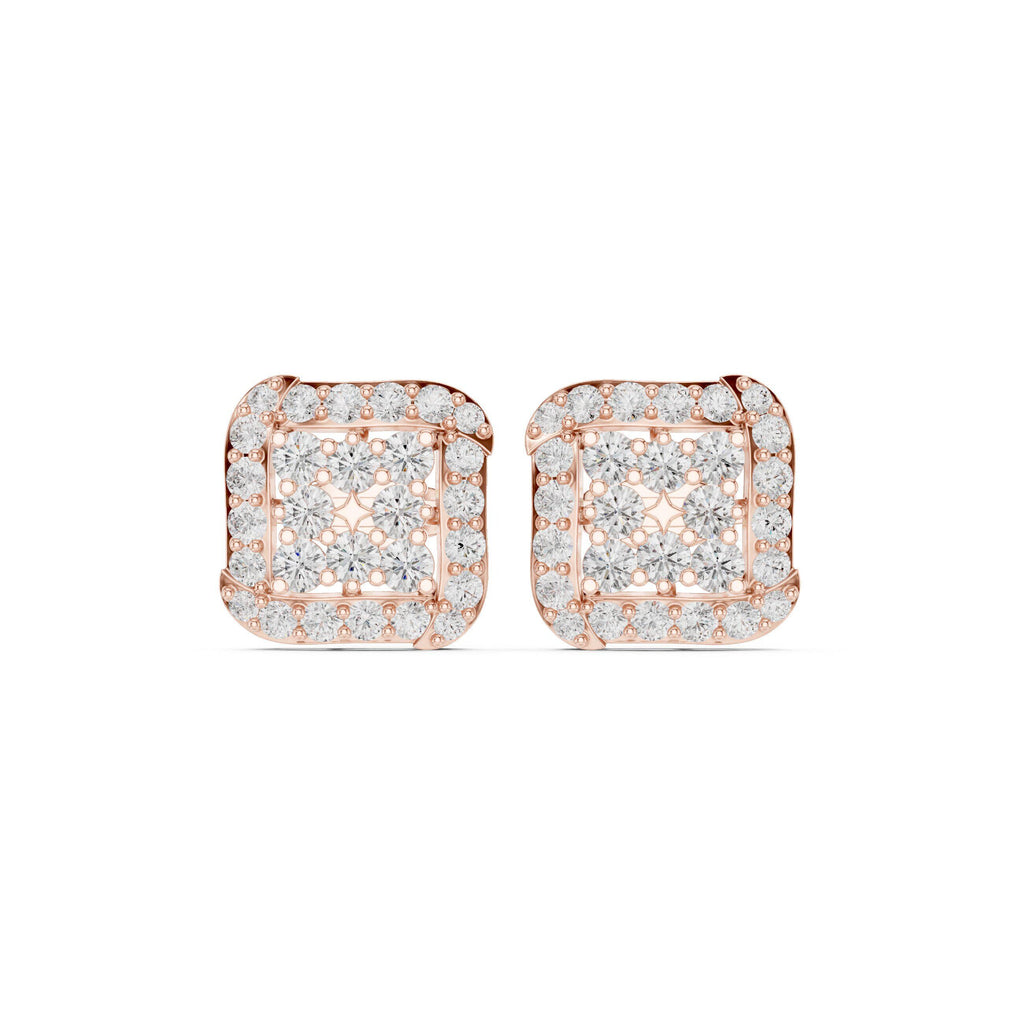Square Moissanite Pavé Cluster Stud Earrings – 925 Sterling Silver, 18K Gold Vermeil