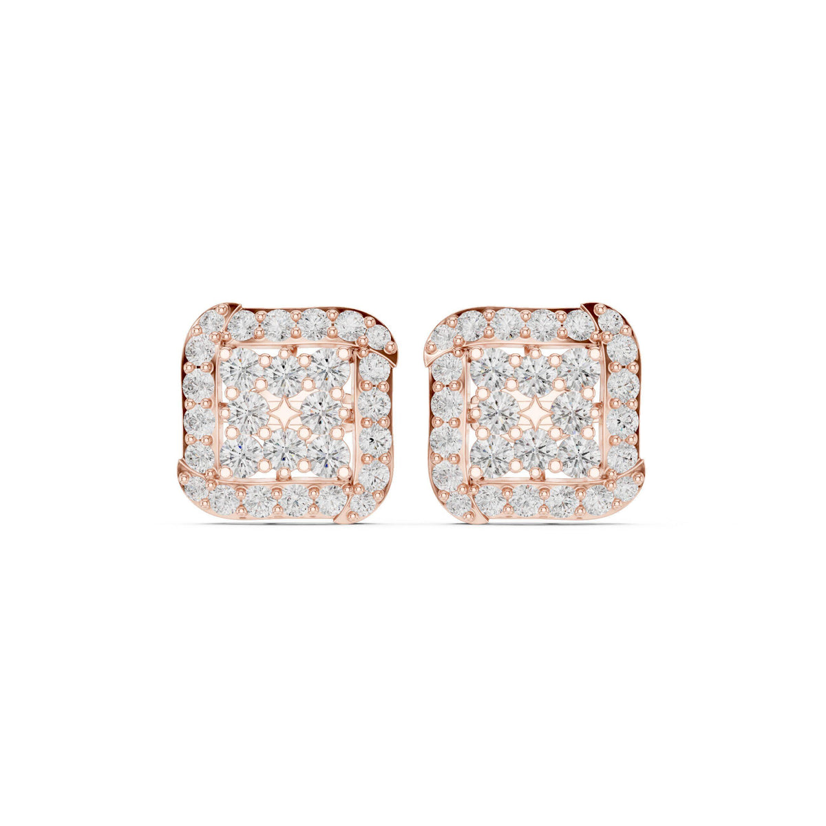 Square Moissanite Pavé Cluster Stud Earrings – 925 Sterling Silver, 18K Gold Vermeil