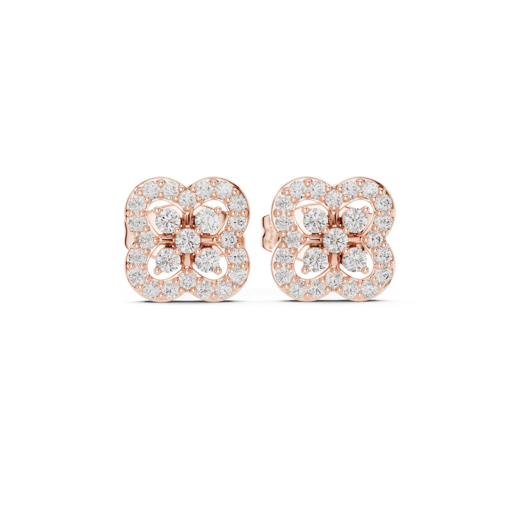 Moissanite Pavé Quatrefoil Stud Earrings – 925 Sterling Silver, 18K Gold Vermeil