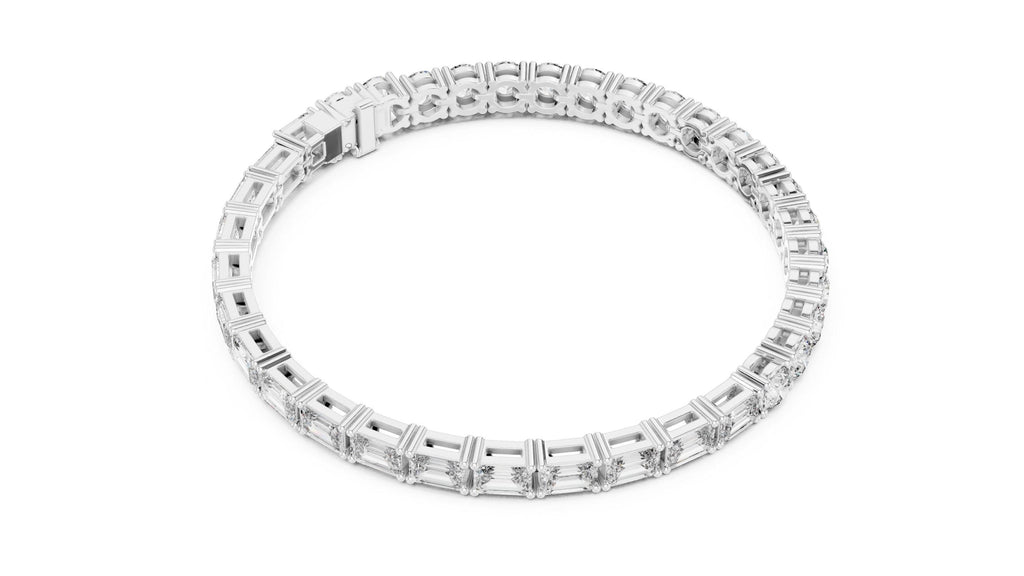 Emerald-Cut Moissanite Tennis Bracelet with Round Accents – 925 Sterling Silver, 18K Gold Vermeil
