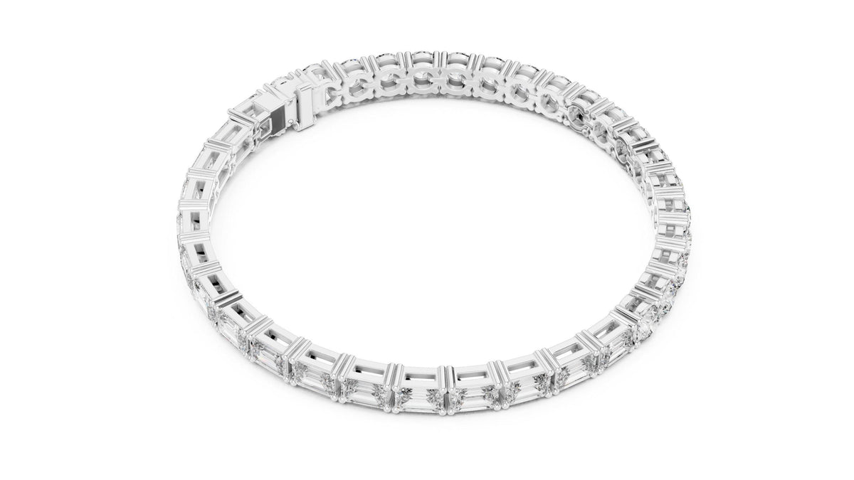 Emerald-Cut Moissanite Tennis Bracelet with Round Accents – 925 Sterling Silver, 18K Gold Vermeil