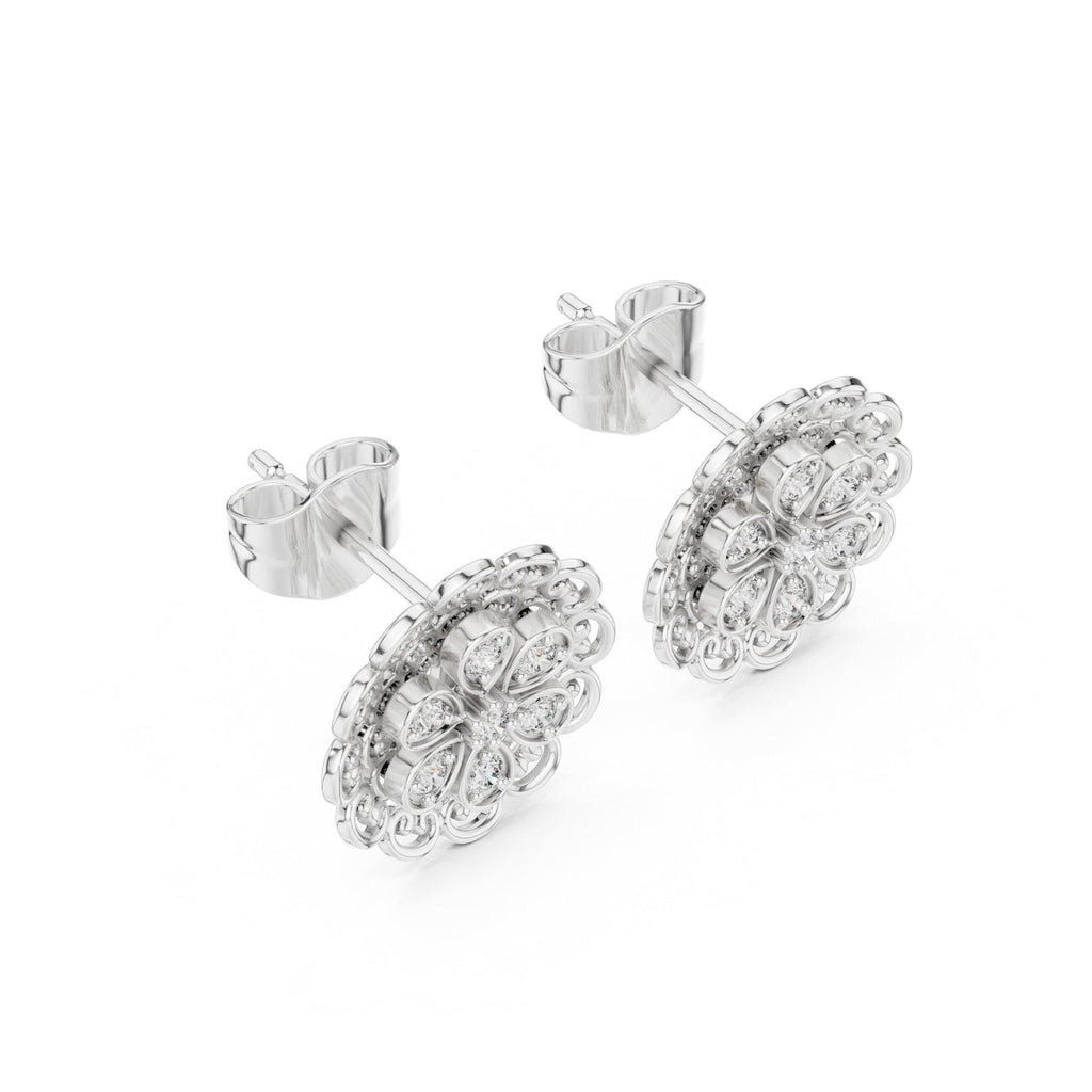 Moissanite Filigree Medallion Stud Earrings – 925 Sterling Silver, 18K Gold Vermeil