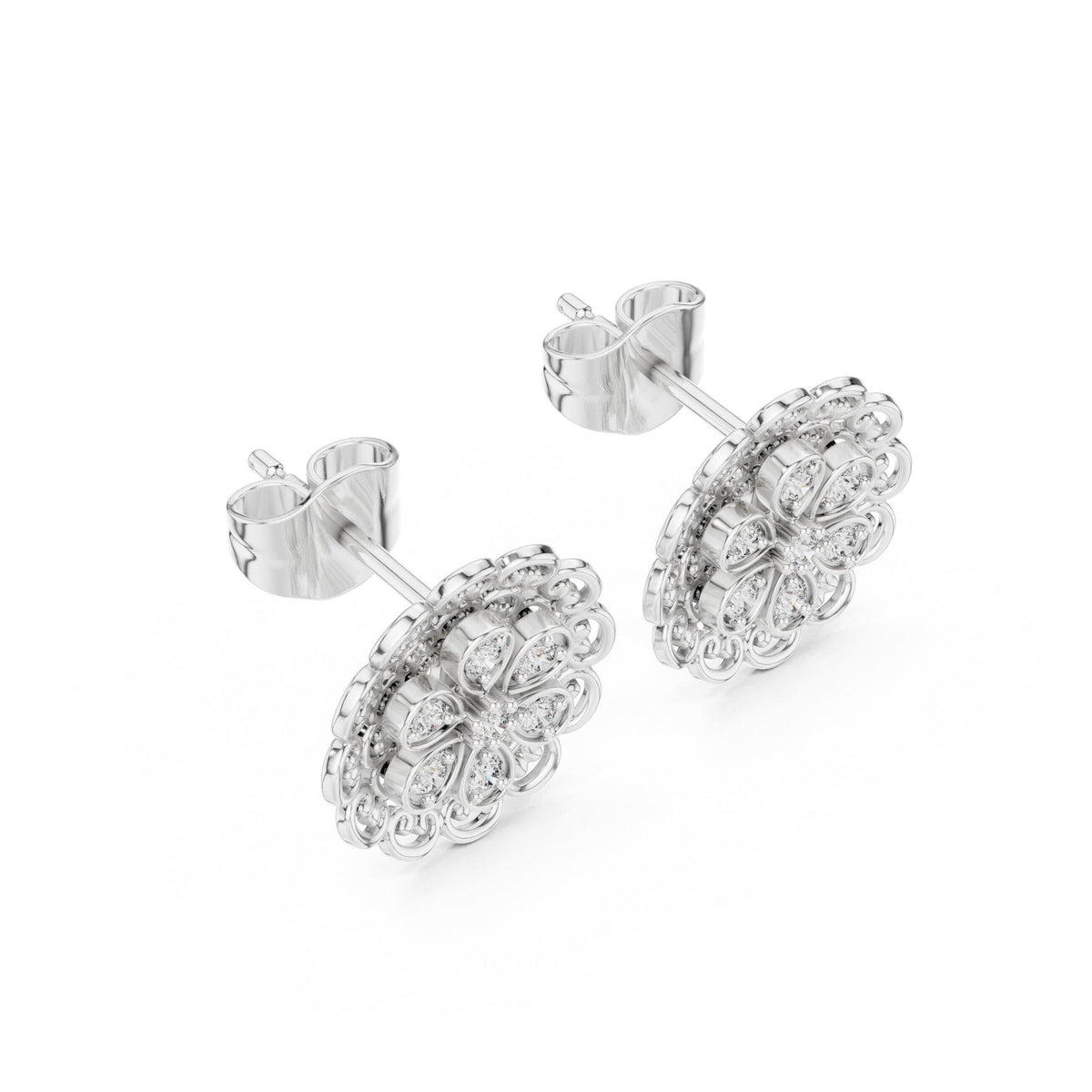 Moissanite Filigree Medallion Stud Earrings – 925 Sterling Silver, 18K Gold Vermeil