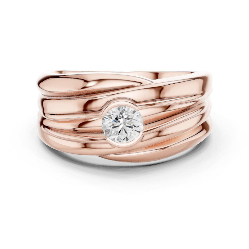 Men's Layered Wave-Band Moissanite Ring – 925 Sterling Silver, 18K Gold Vermeil