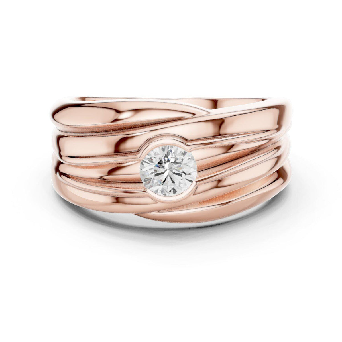 Men's Layered Wave-Band Moissanite Ring – 925 Sterling Silver, 18K Gold Vermeil