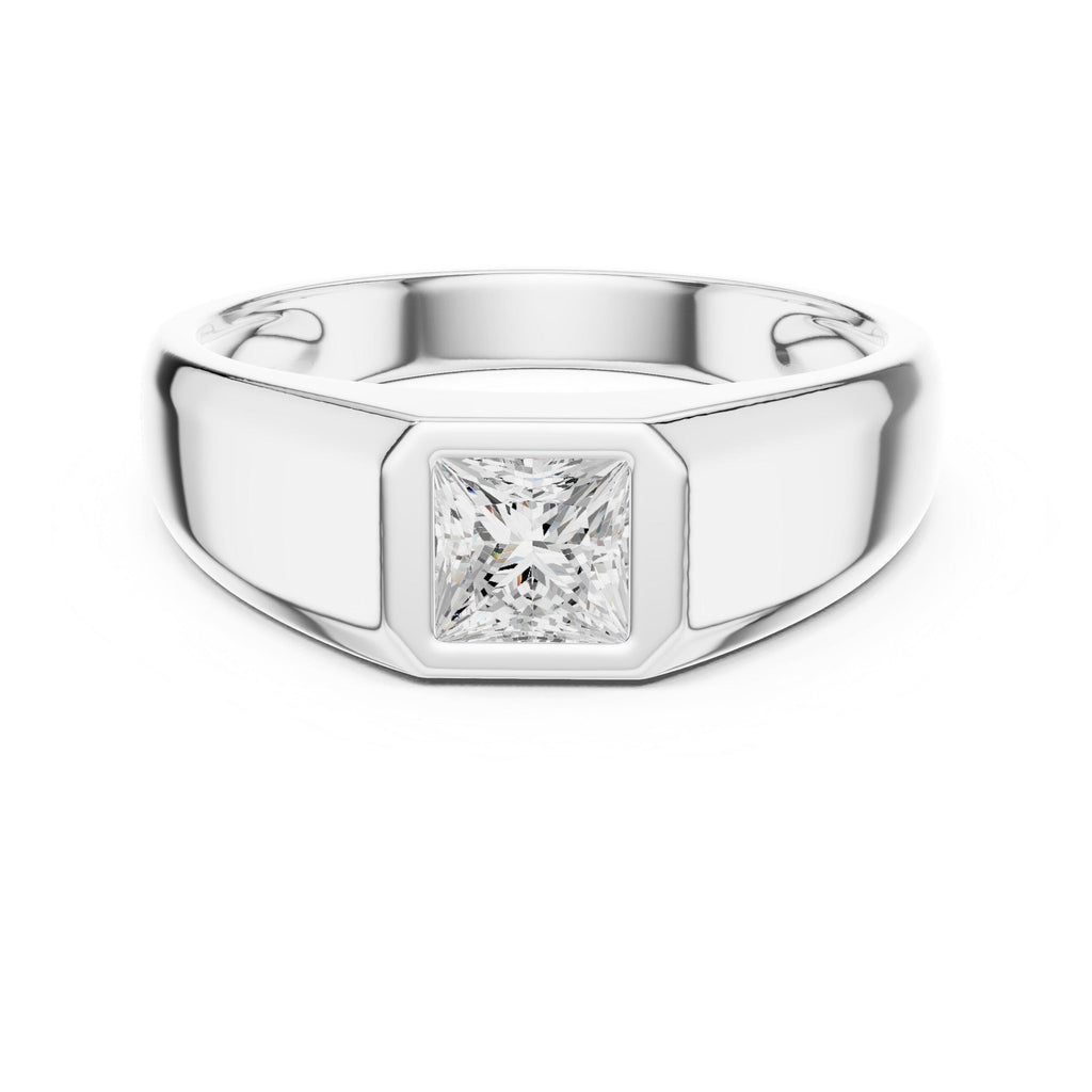 Men's Princess-Cut Moissanite Signet Ring, Flat Top – 925 Sterling Silver, 18K Gold Vermeil