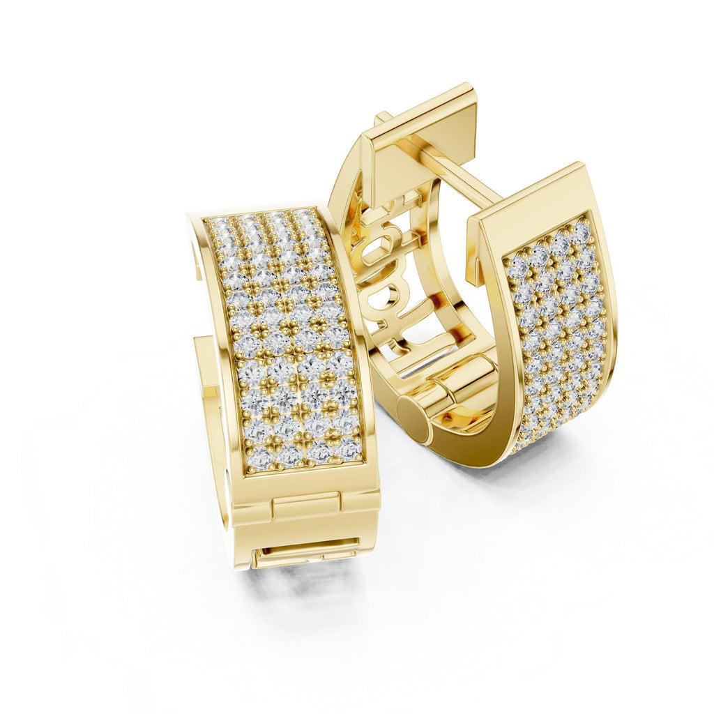 Moissanite Pavé Wide Huggie Hoop Earrings – 925 Sterling Silver, 18K Gold Vermeil