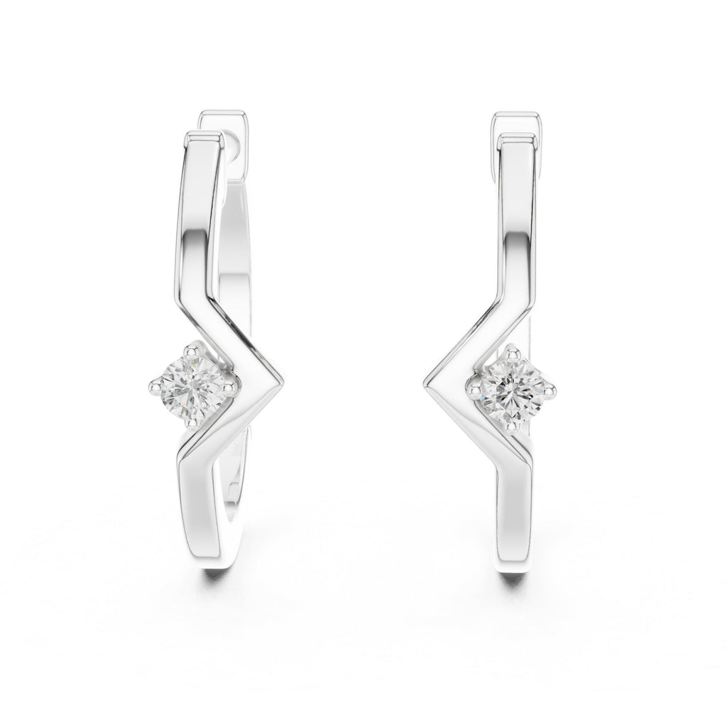 Round Moissanite Chevron Huggie Hoop Earrings – 925 Sterling Silver, 18K Gold Vermeil