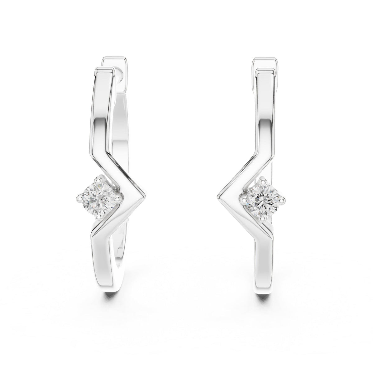 Round Moissanite Chevron Huggie Hoop Earrings – 925 Sterling Silver, 18K Gold Vermeil