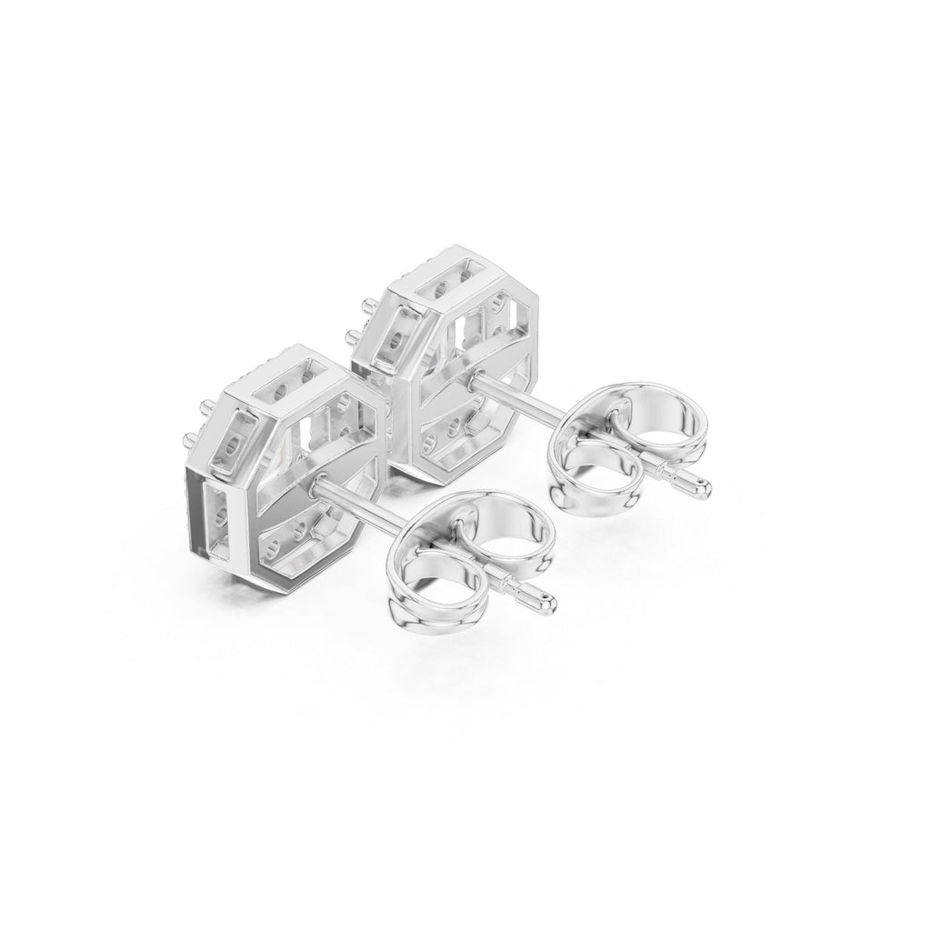 Emerald-Cut Moissanite Octagon Halo Stud Earrings – 925 Sterling Silver, 18K Gold Vermeil