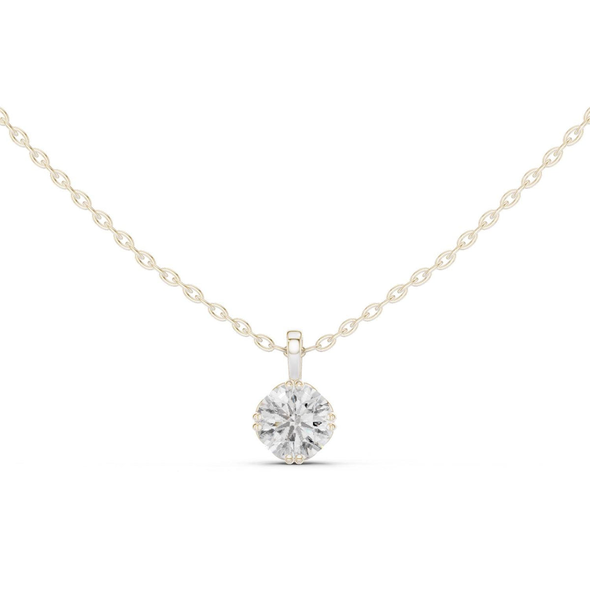 Round Moissanite Double-Prong Solitaire Necklace – 925 Sterling Silver, 18K Gold Vermeil