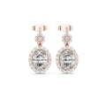Oval Moissanite Sunburst Halo Drop Earrings – 925 Sterling Silver, 18K Gold Vermeil