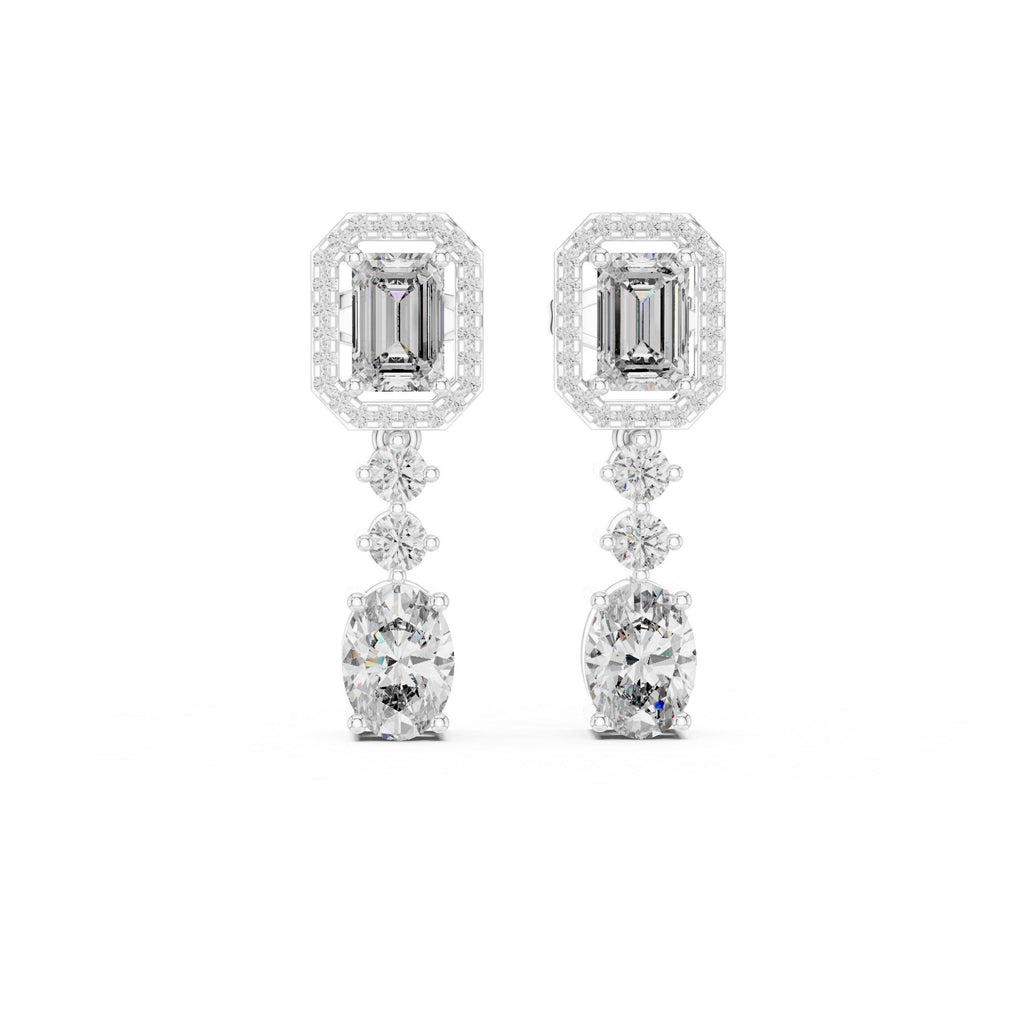 Emerald-Cut Halo Moissanite Drop Earrings – 925 Sterling Silver, 18K Gold Vermeil