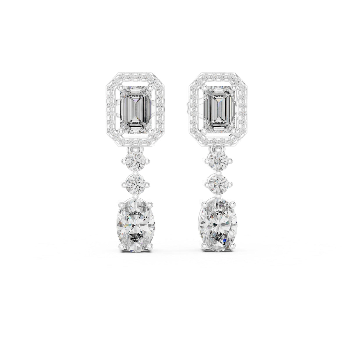 Emerald-Cut Halo Moissanite Drop Earrings – 925 Sterling Silver, 18K Gold Vermeil