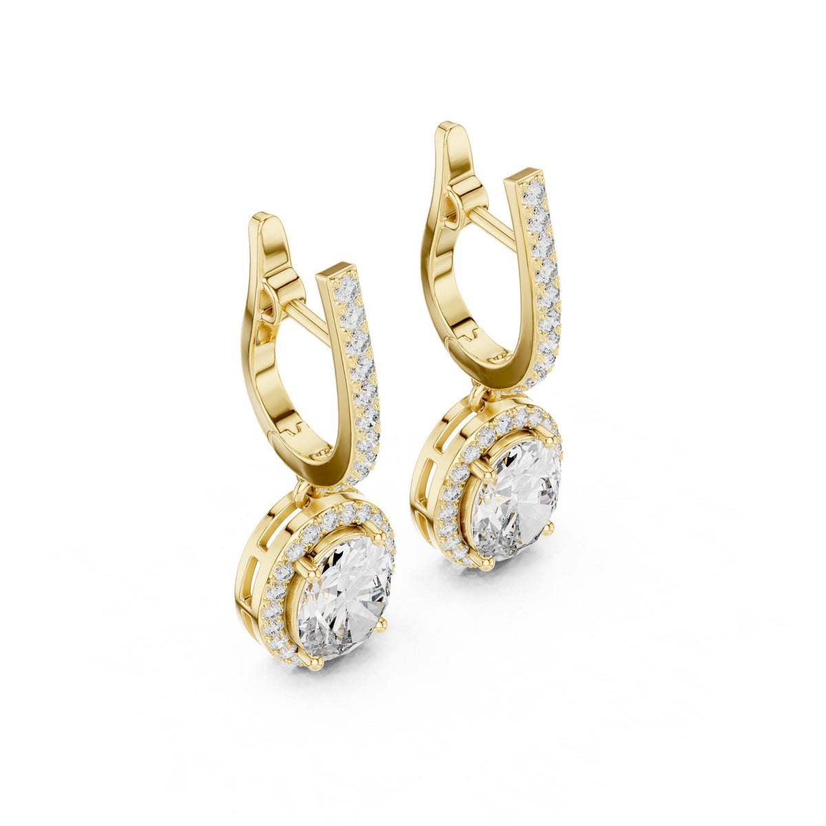 Oval Moissanite Halo Lever Drop Earrings – 925 Sterling Silver, 18K Gold Vermeil
