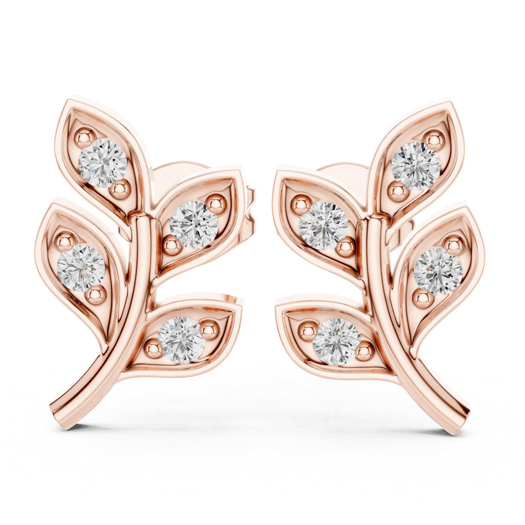 Moissanite Leaf Branch Stud Earrings – 925 Sterling Silver, 18K Gold Vermeil