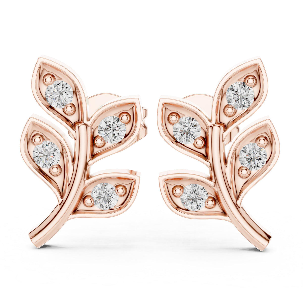 Moissanite Leaf Branch Stud Earrings – 925 Sterling Silver, 18K Gold Vermeil