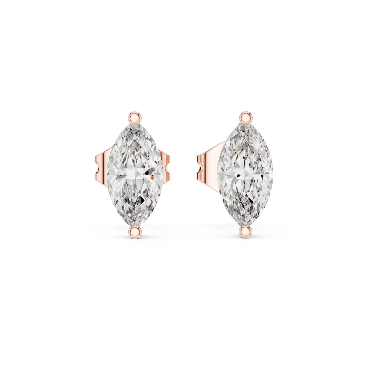 Marquise Moissanite Solitaire Stud Earrings – 925 Sterling Silver, 18K Gold Vermeil