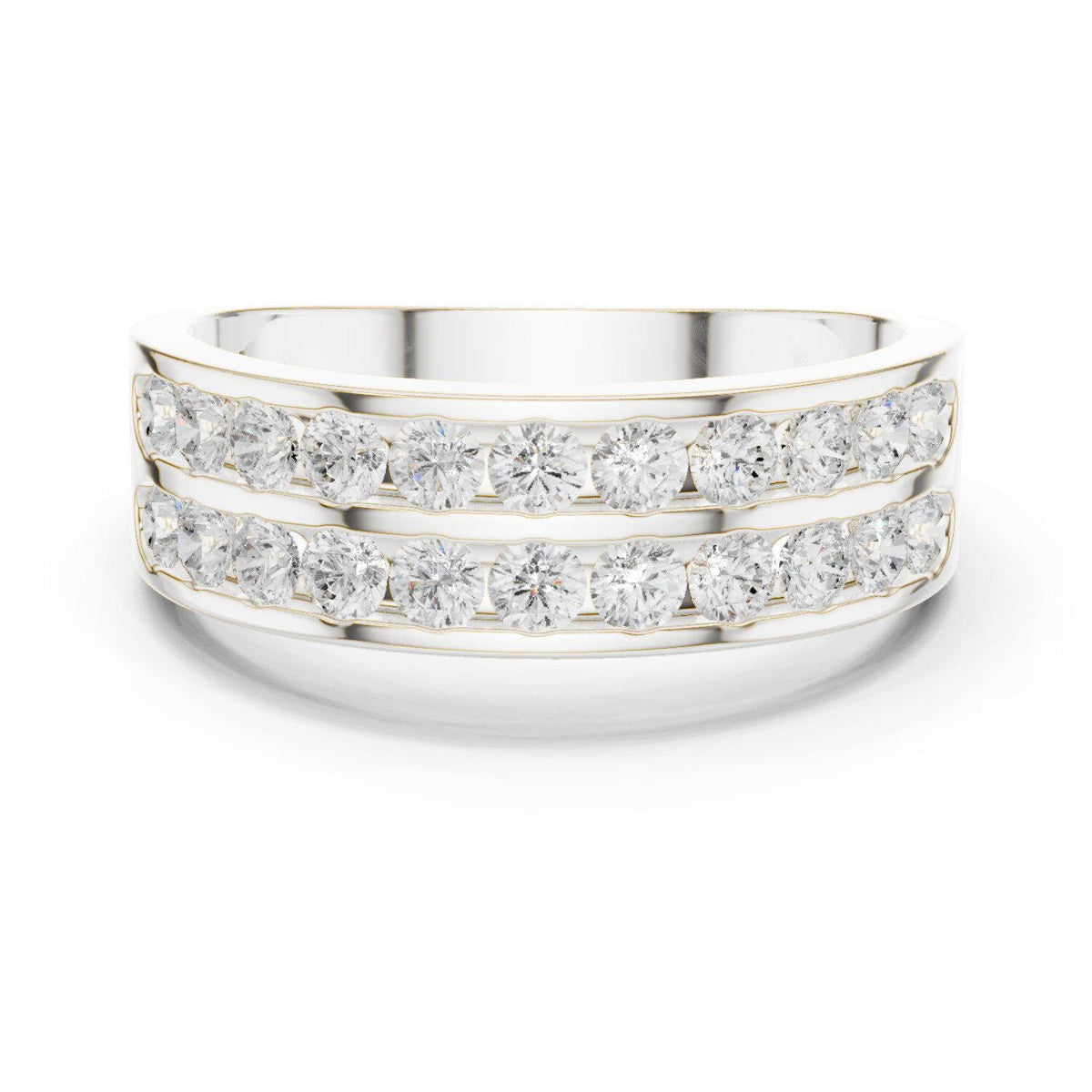 Men's Double-Row Channel-Set Moissanite Band – 925 Sterling Silver, 18K Gold Vermeil