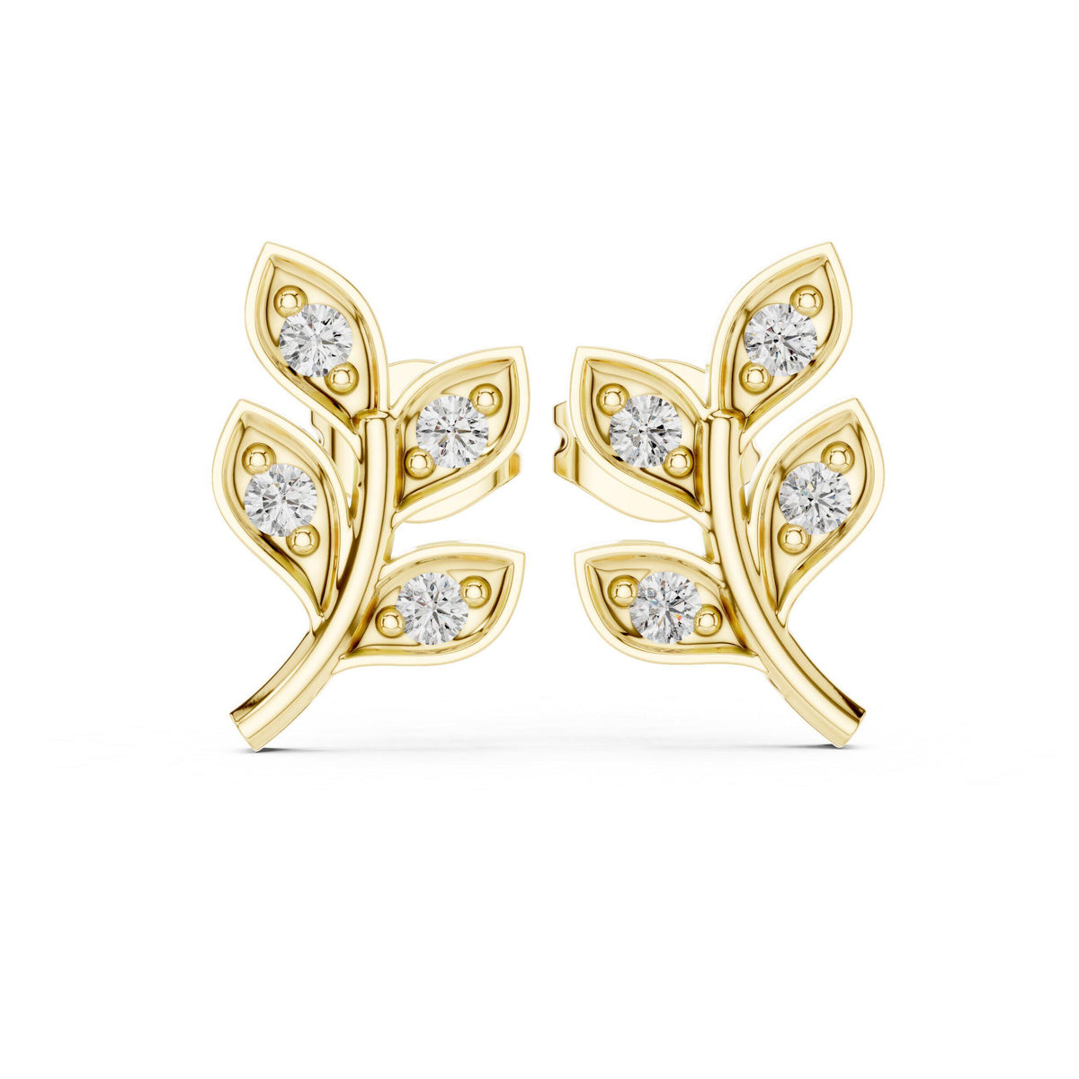 Moissanite Leaf Branch Stud Earrings – 925 Sterling Silver, 18K Gold Vermeil