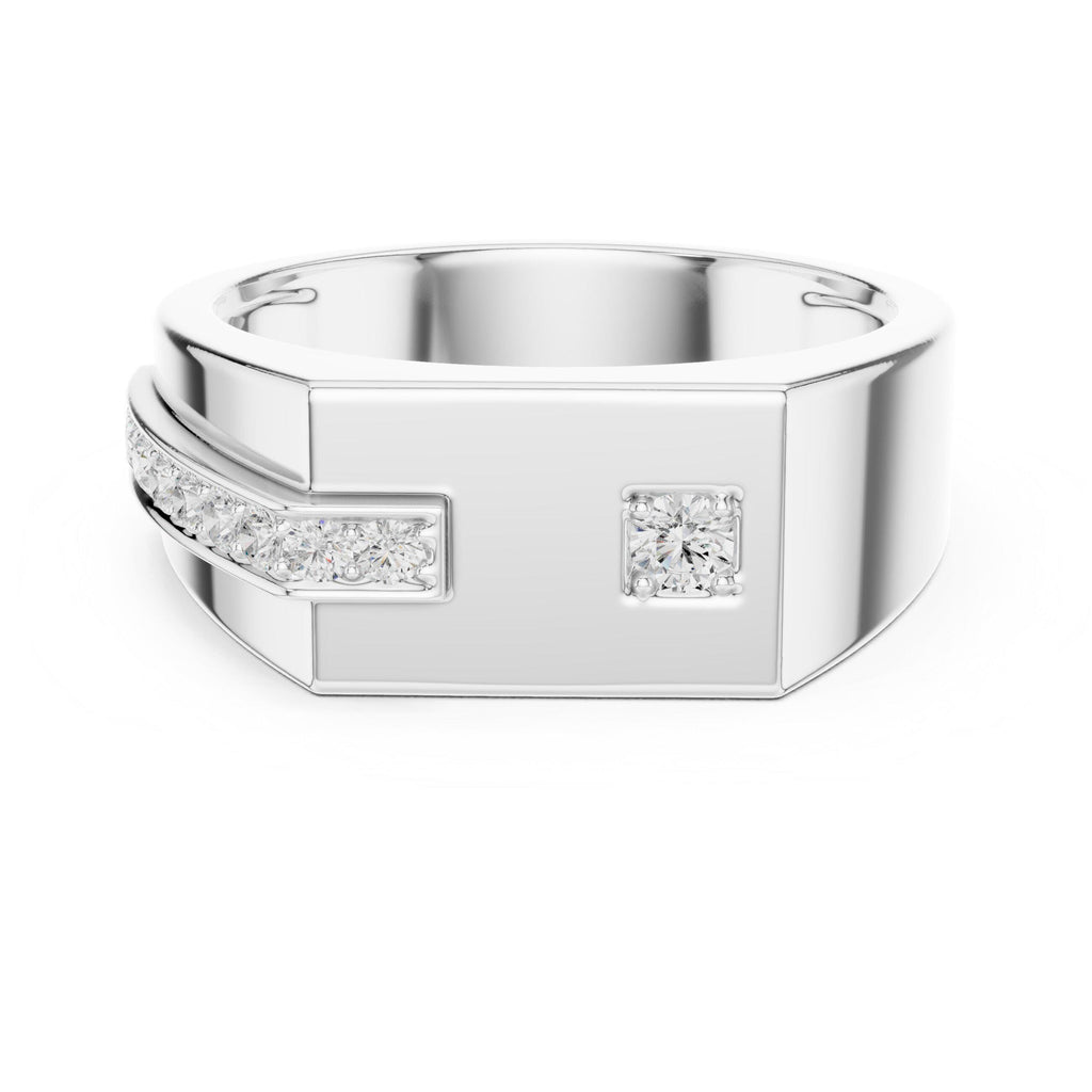 Men's Flat-Top Signet with Pavé Strip and Princess-Cut Accent – 925 Sterling Silver, 18K Gold Vermeil