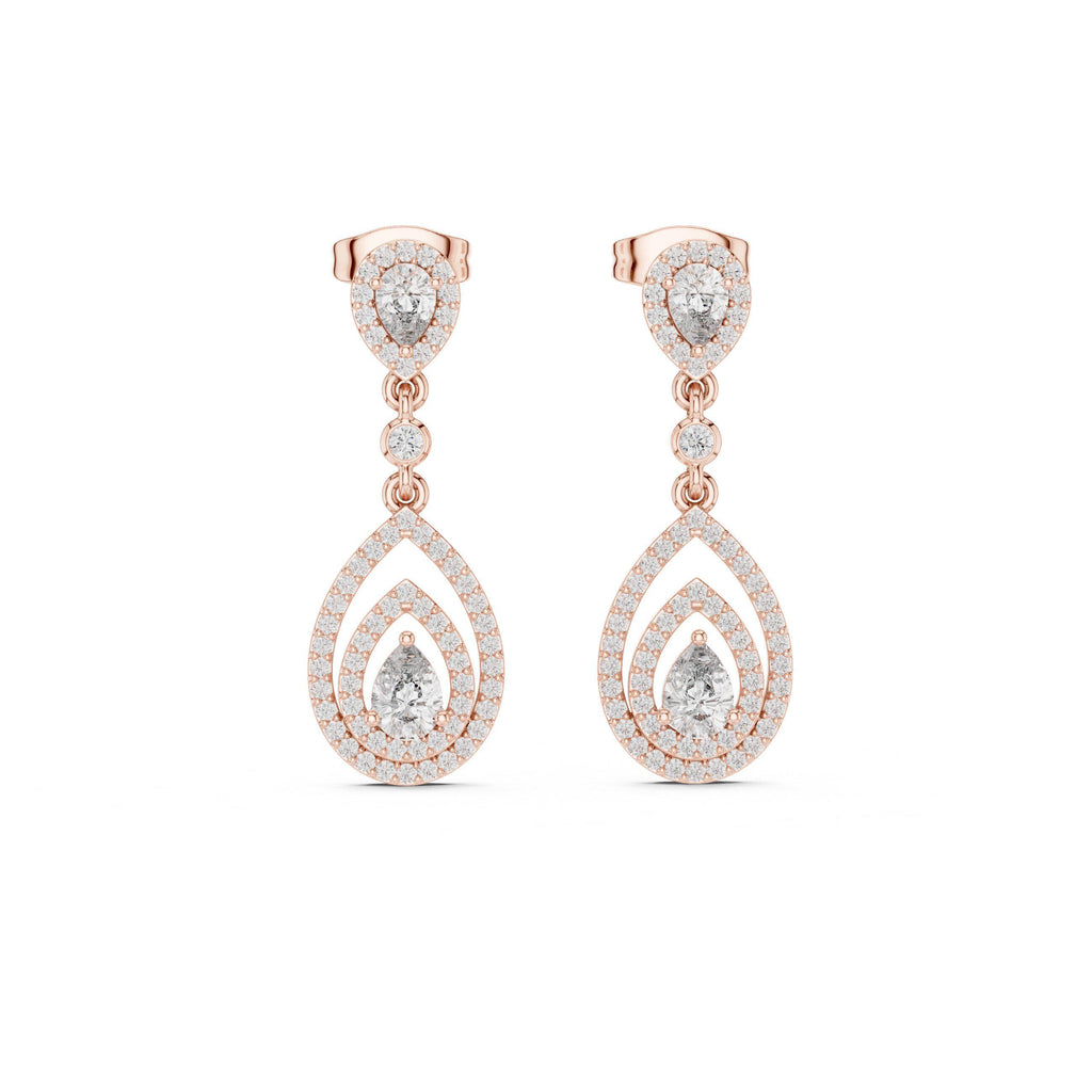 Pear Moissanite Double-Teardrop Halo Drop Earrings – 925 Sterling Silver, 18K Gold Vermeil