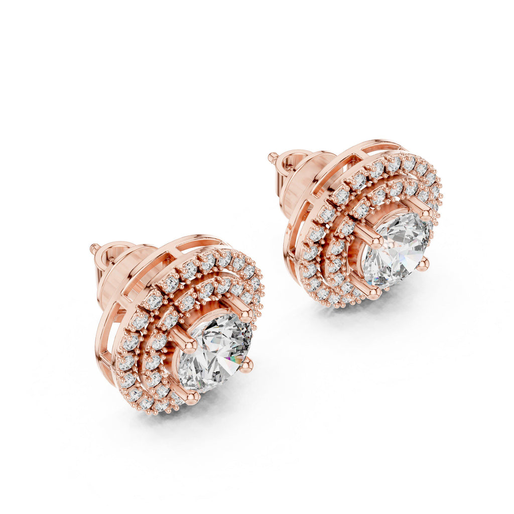 7mm Round Moissanite Double-Halo Stud Earrings – 925 Sterling Silver, 18K Gold Vermeil