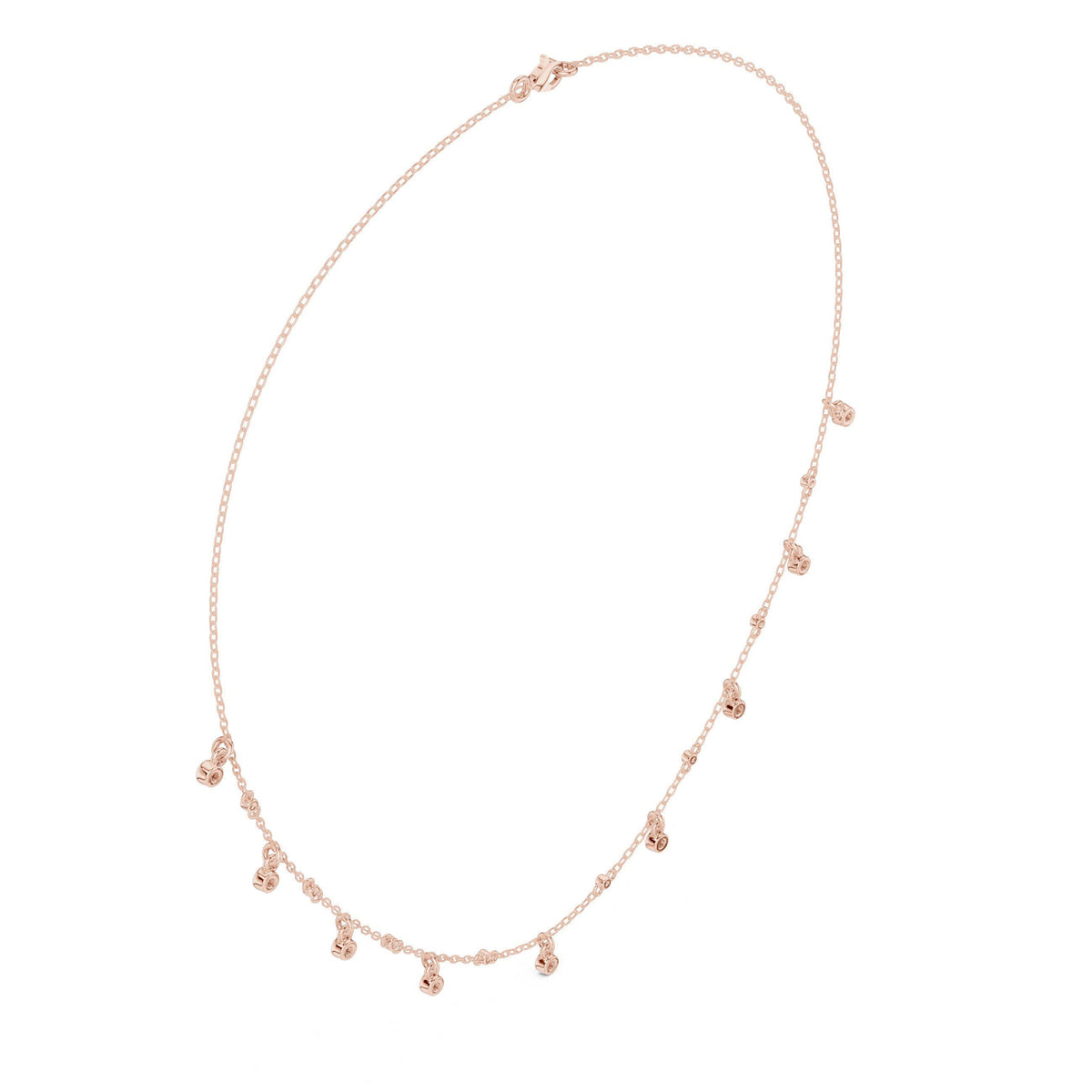 Round Moissanite Dewdrop Station Necklace – 925 Sterling Silver, 18K Gold Vermeil