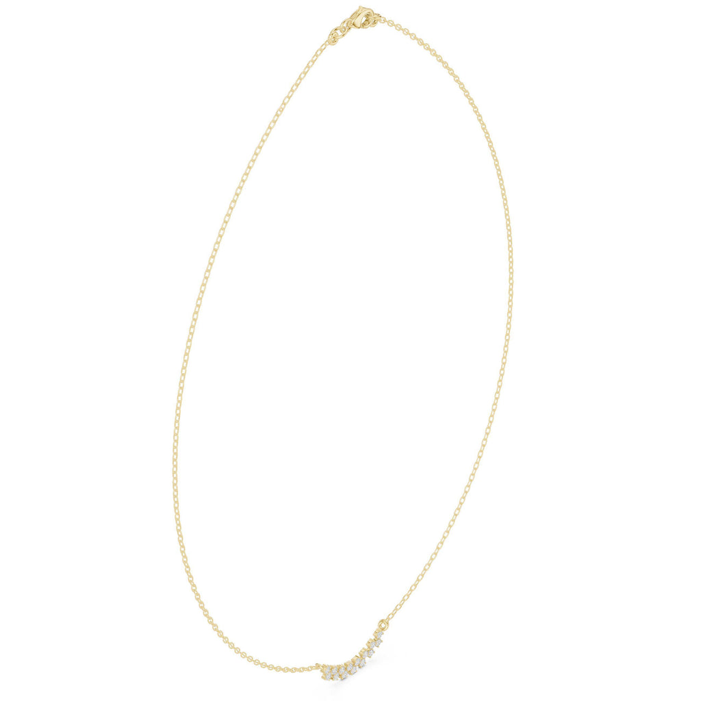 Moissanite Curved Cluster Bar Necklace – 925 Sterling Silver, 18K Gold Vermeil