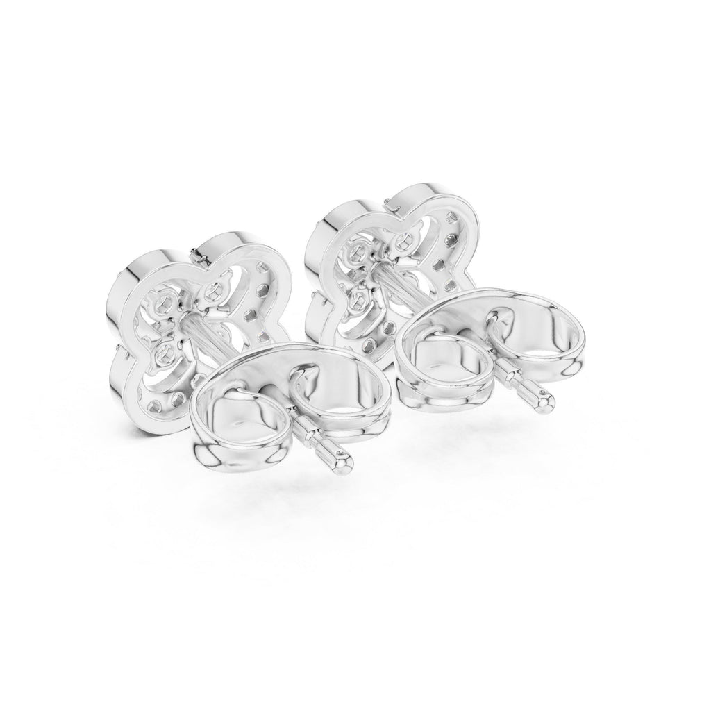Moissanite Pavé Quatrefoil Stud Earrings – 925 Sterling Silver, 18K Gold Vermeil