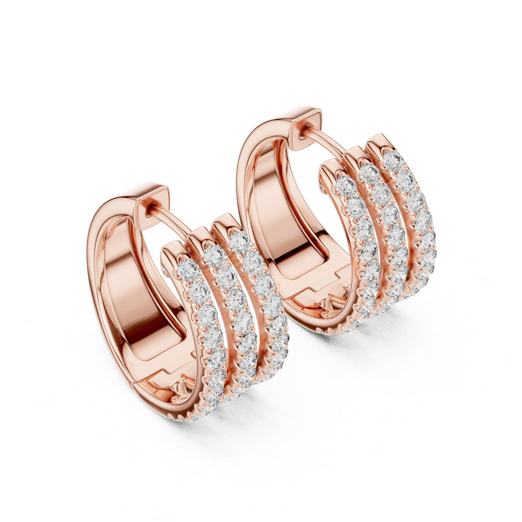 Moissanite Pavé Triple-Row Huggie Hoop Earrings – 925 Sterling Silver, 18K Gold Vermeil
