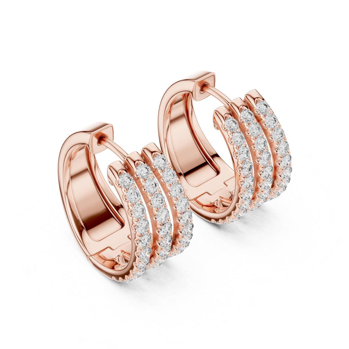 Moissanite Pavé Triple-Row Huggie Hoop Earrings – 925 Sterling Silver, 18K Gold Vermeil