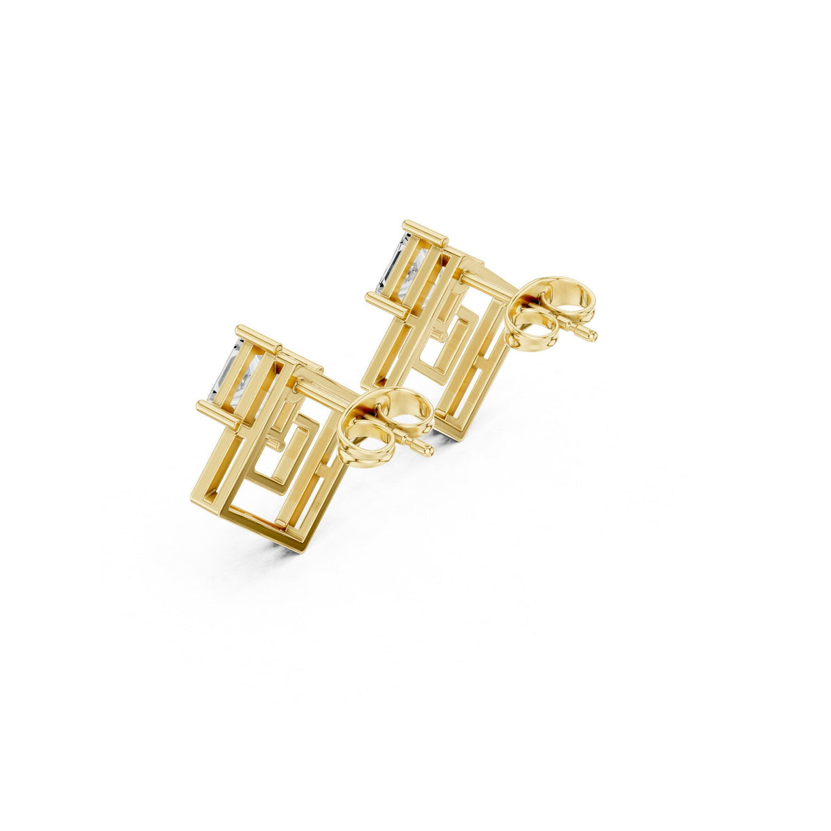 Moissanite Open Square Geometric Stud Earrings – 925 Sterling Silver, 18K Gold Vermeil