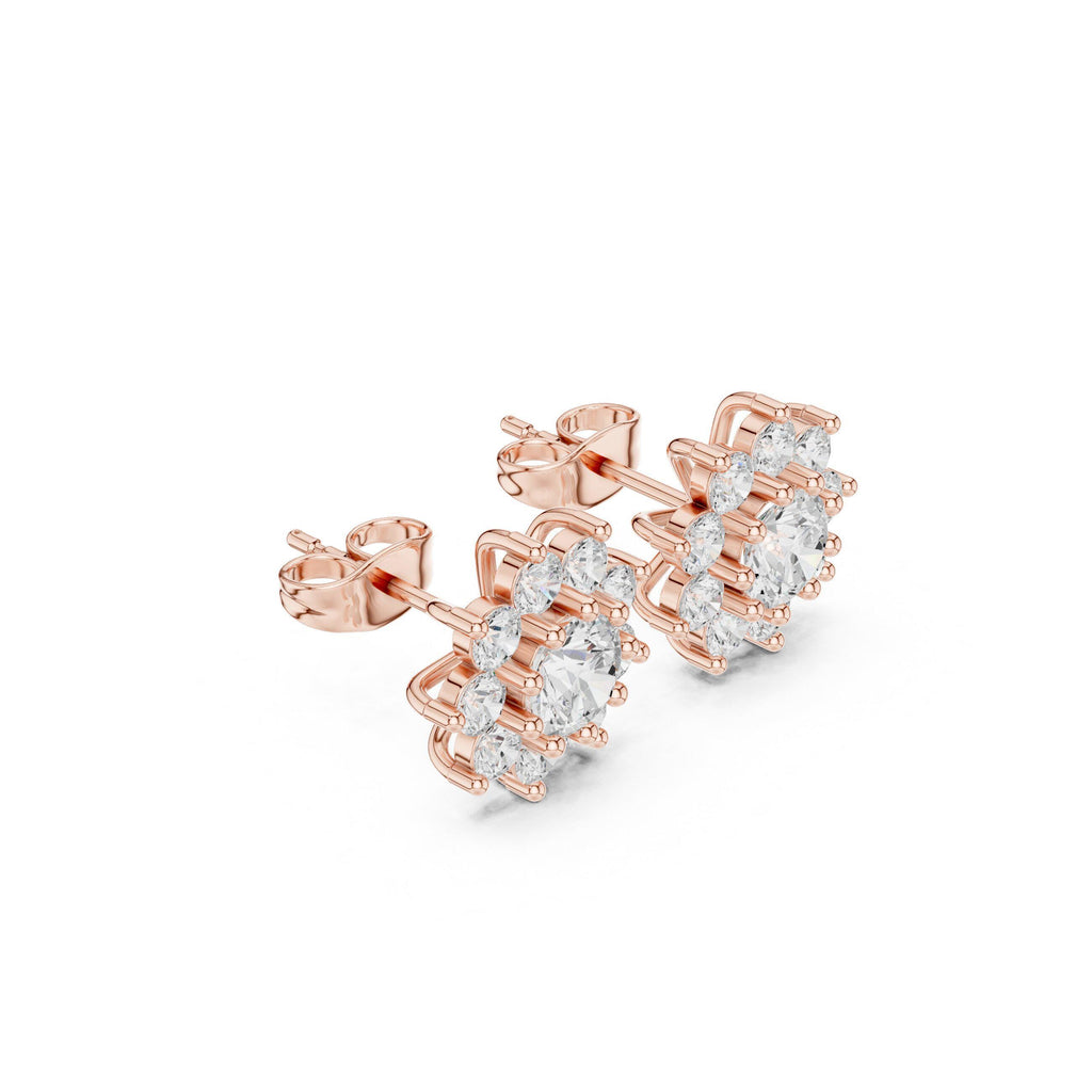 Round Moissanite Sunburst Halo Stud Earrings – 925 Sterling Silver, 18K Gold Vermeil
