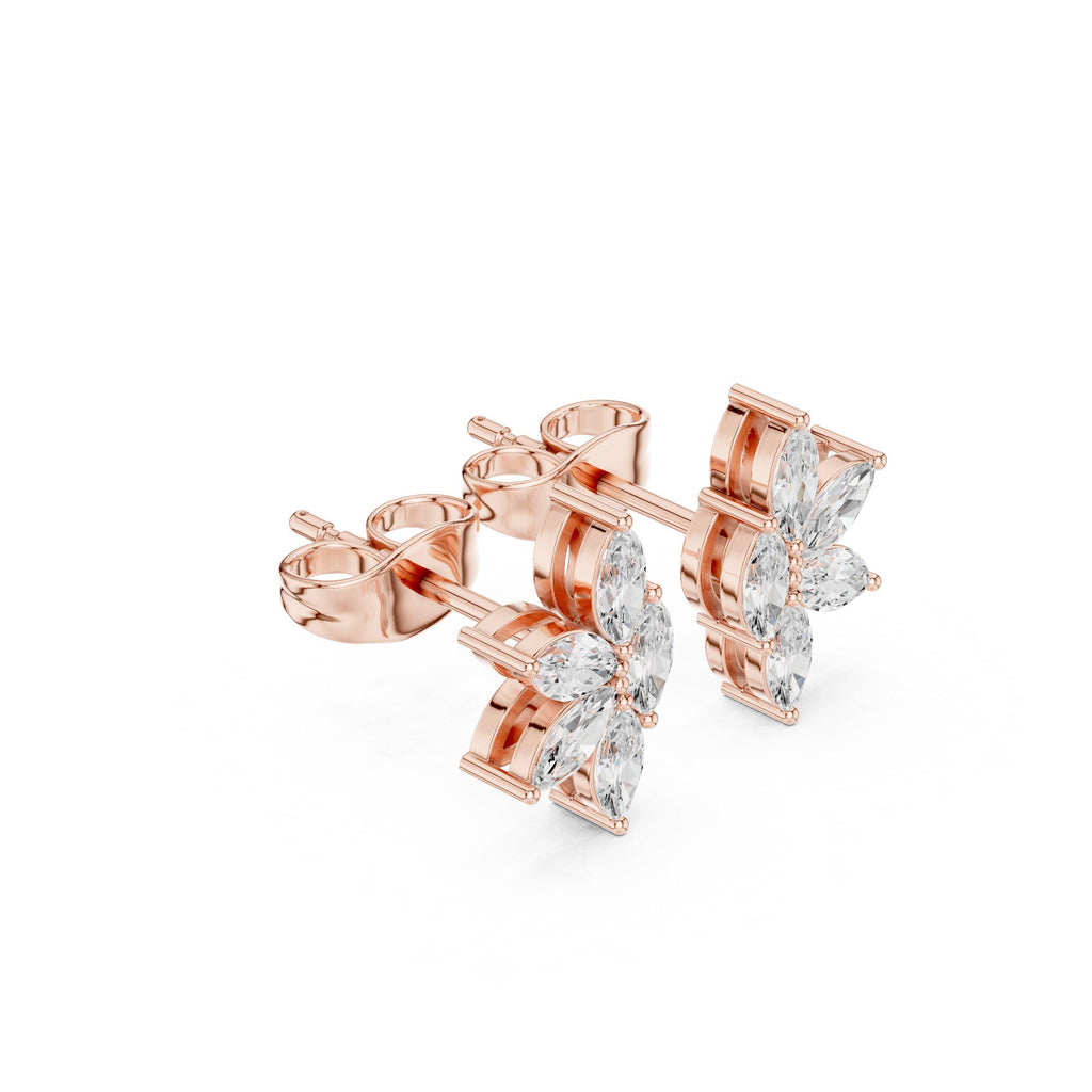 Marquise Moissanite Starburst Stud Earrings – 925 Sterling Silver, 18K Gold Vermeil